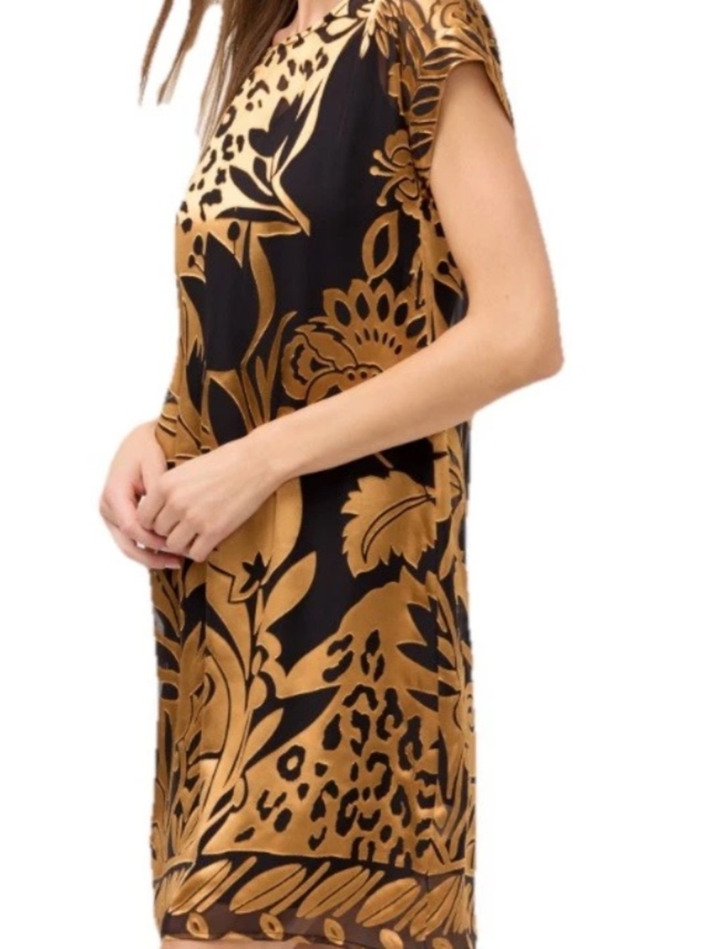 NWT Johnny Was DAIYU DRESS Burnout gold black floral silk blend XS $350